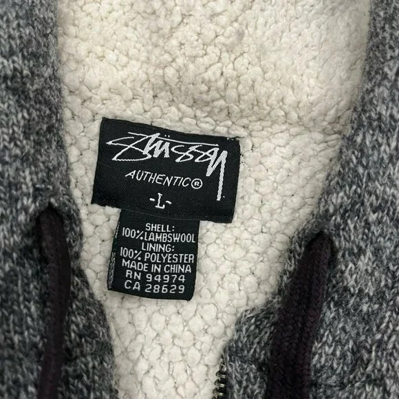 [L]Stussy Lamb Wool Full Zip Hoodie Jacket - Picture 2 of 13